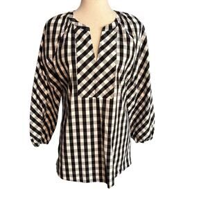 CHICO'S Drama Sleeve Black White Check Poplin Tunic Top Size 0, Small